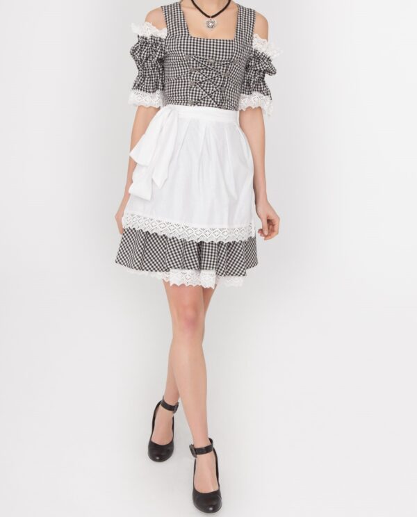 Woman posing in black checkered Dirndl with white apron. - Lederhosen For Sale