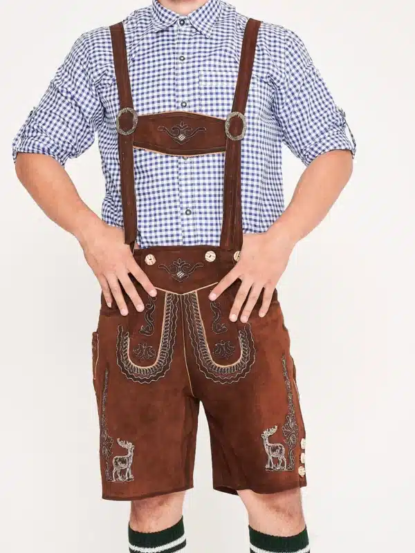 German Mens Lederhosen Shaded Brown Deer Motif