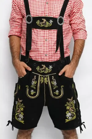 Multi Embroidered Short Lederhosen Night Black
