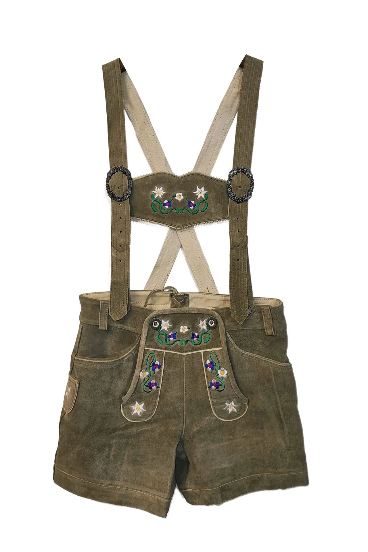 Olive Green Trachten Women Lederhosen – Front View - Lederhosen For Sale
