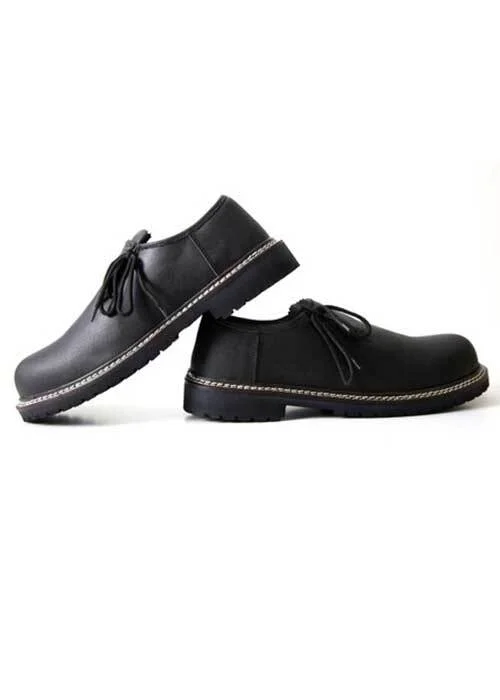 Bavarian Black Leather Shoes – Perspective View - Lederhosen For Sale