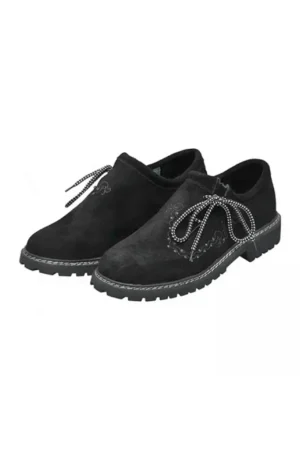 Traditional Black Embroidered Shoes – Angled Front View - Lederhosen For Sale