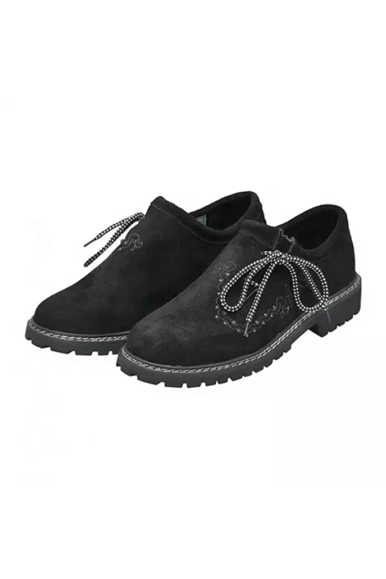 Traditional Black Embroidered Shoes – Angled Front View - Lederhosen For Sale