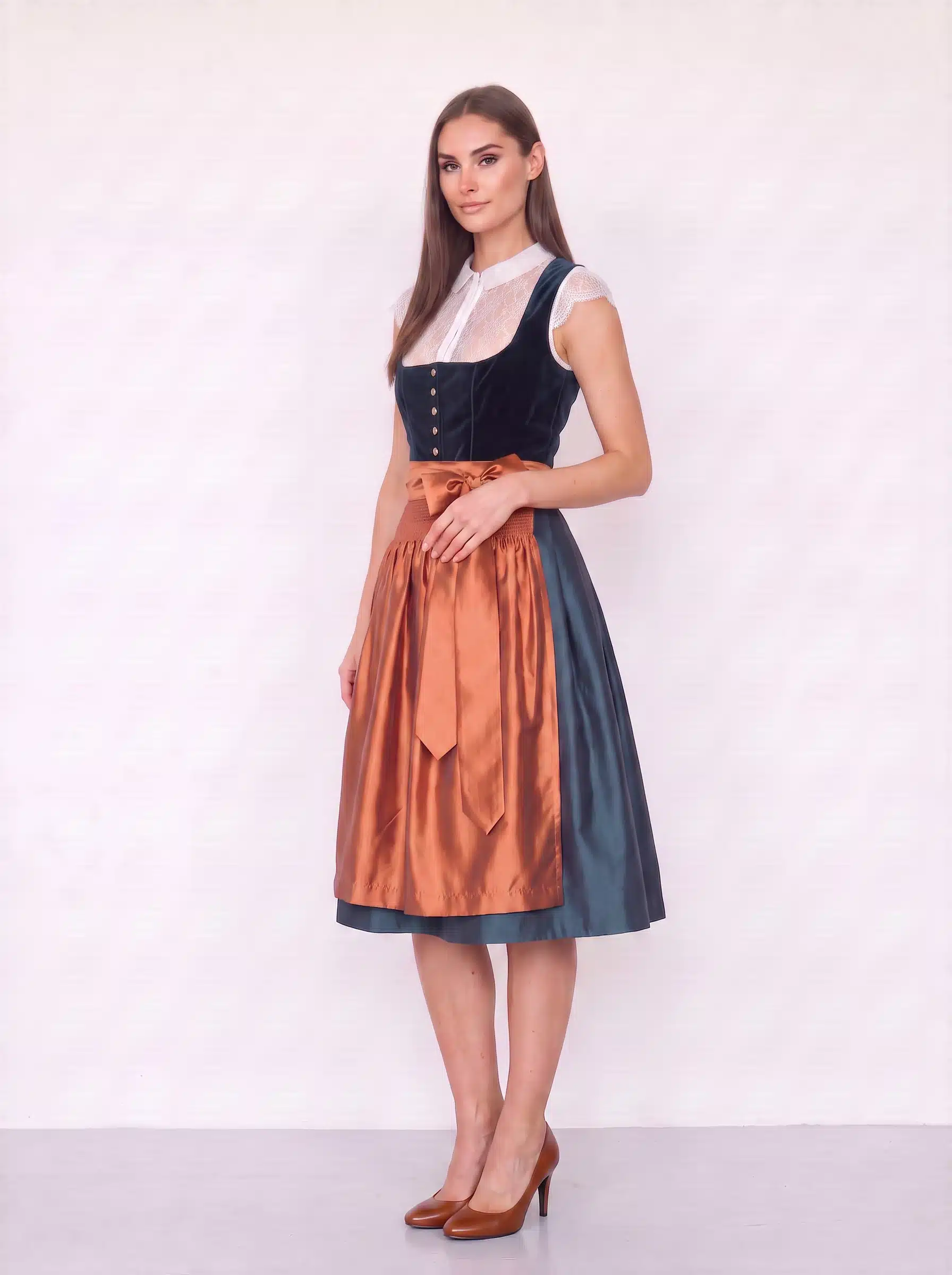 Alpine Petrol Velvet & Copper Radiance Dirndl - Image 2