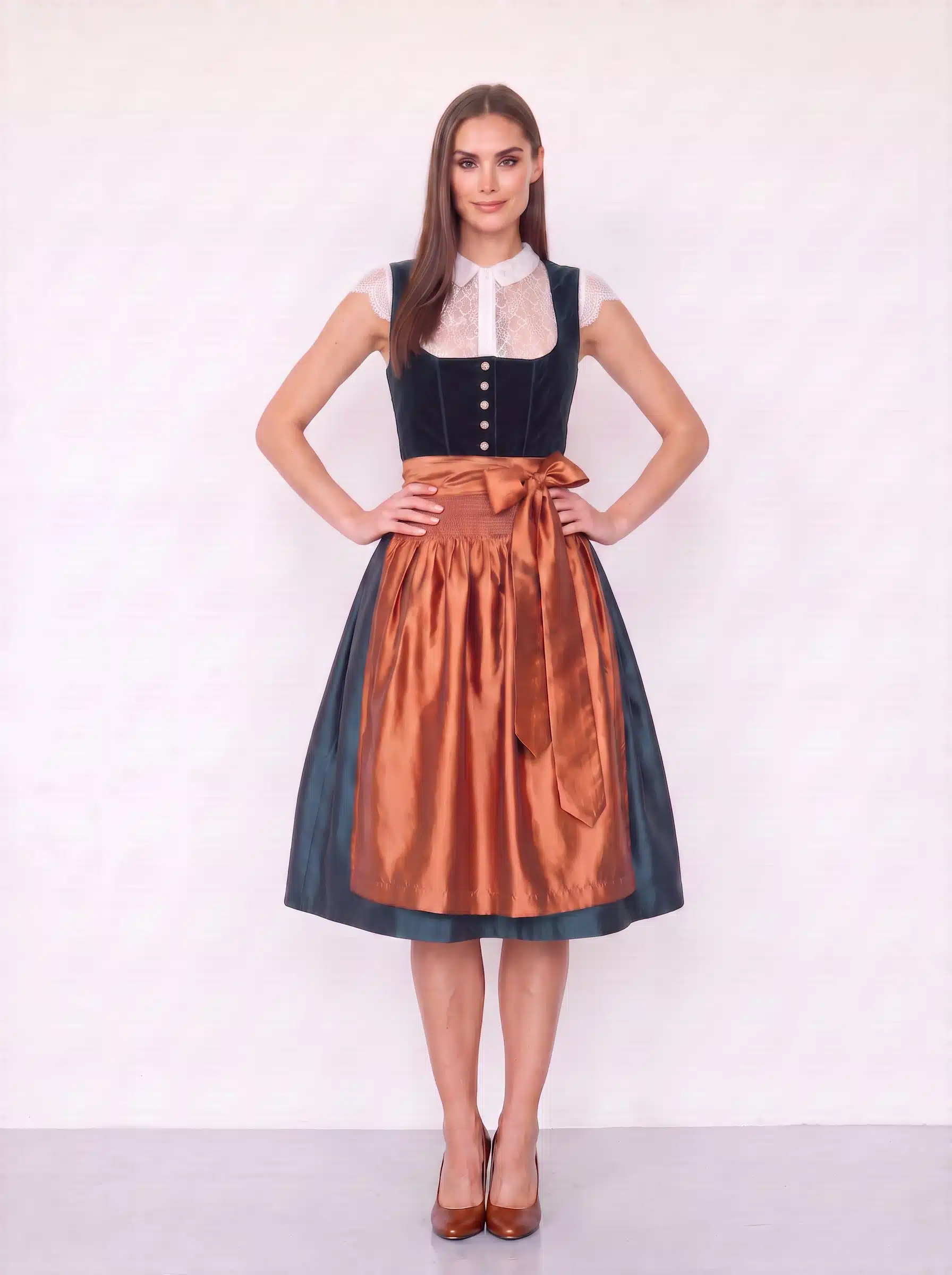 Alpine Petrol Velvet & Copper Radiance Dirndl - Image 4