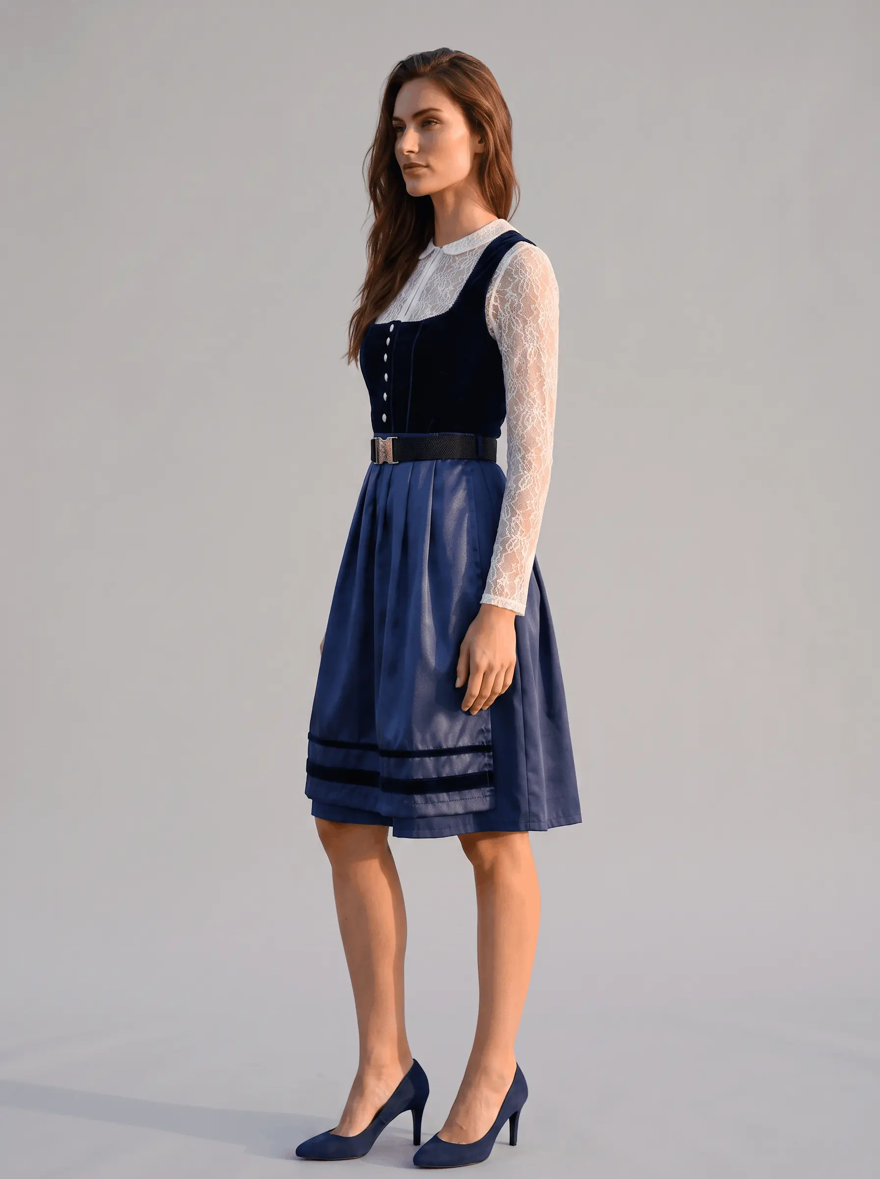 Pure Elegance Midnight Navy Satin Dirndl - Image 2