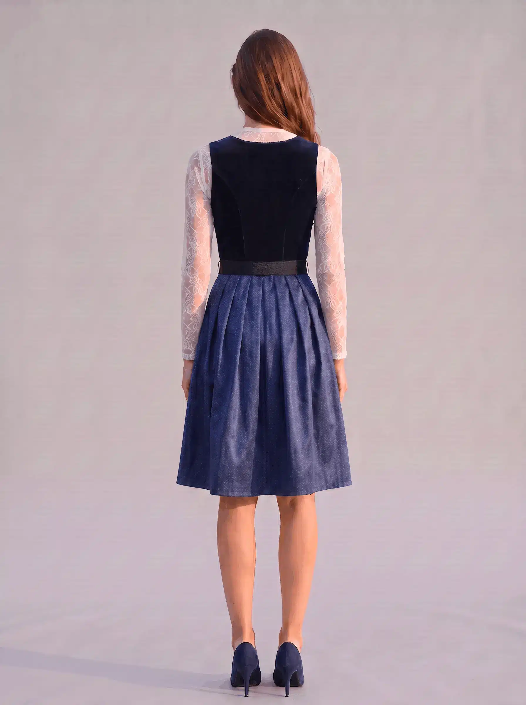 Pure Elegance Midnight Navy Satin Dirndl - Image 3