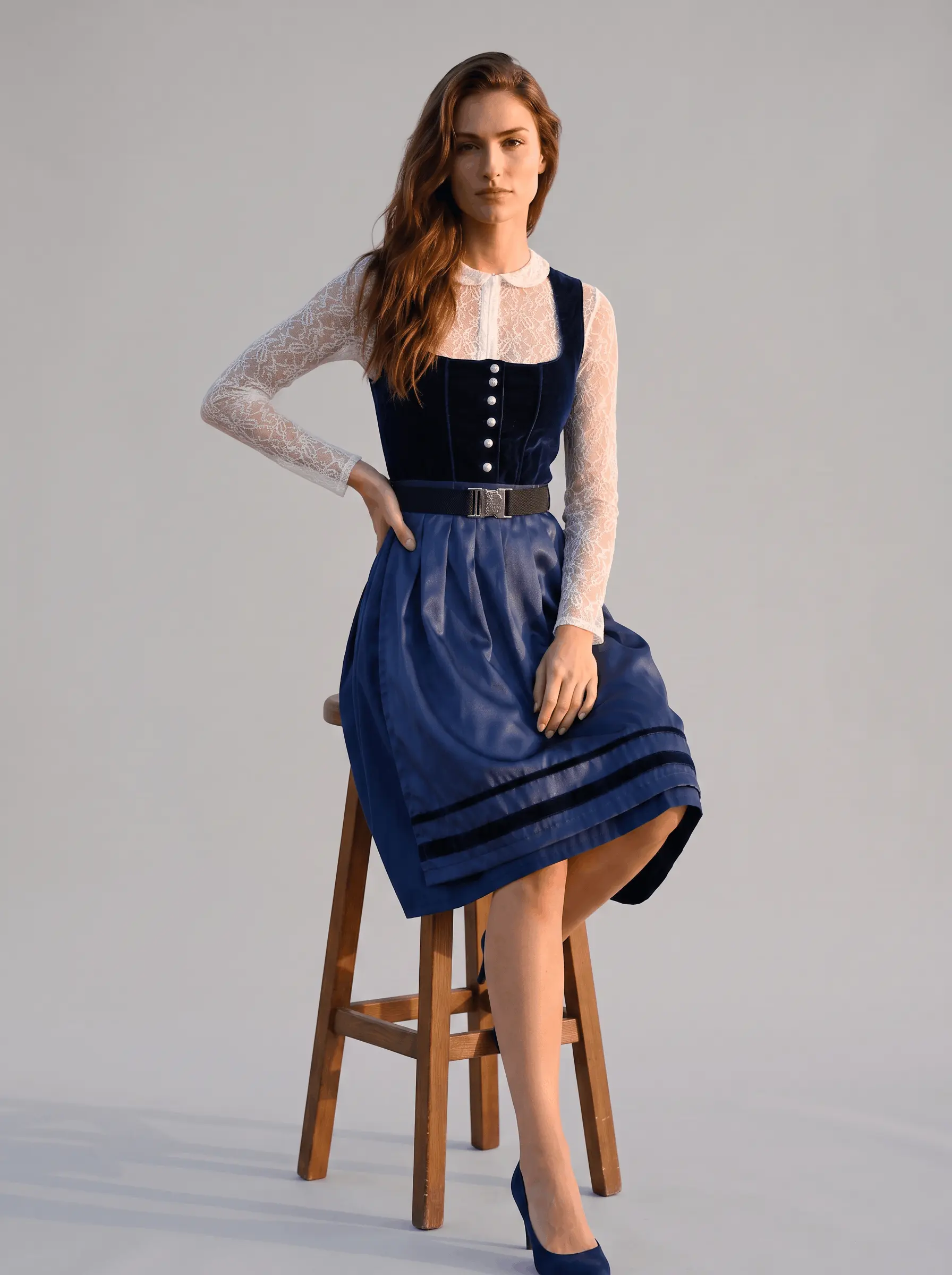 Pure Elegance Midnight Navy Satin Dirndl - Image 4