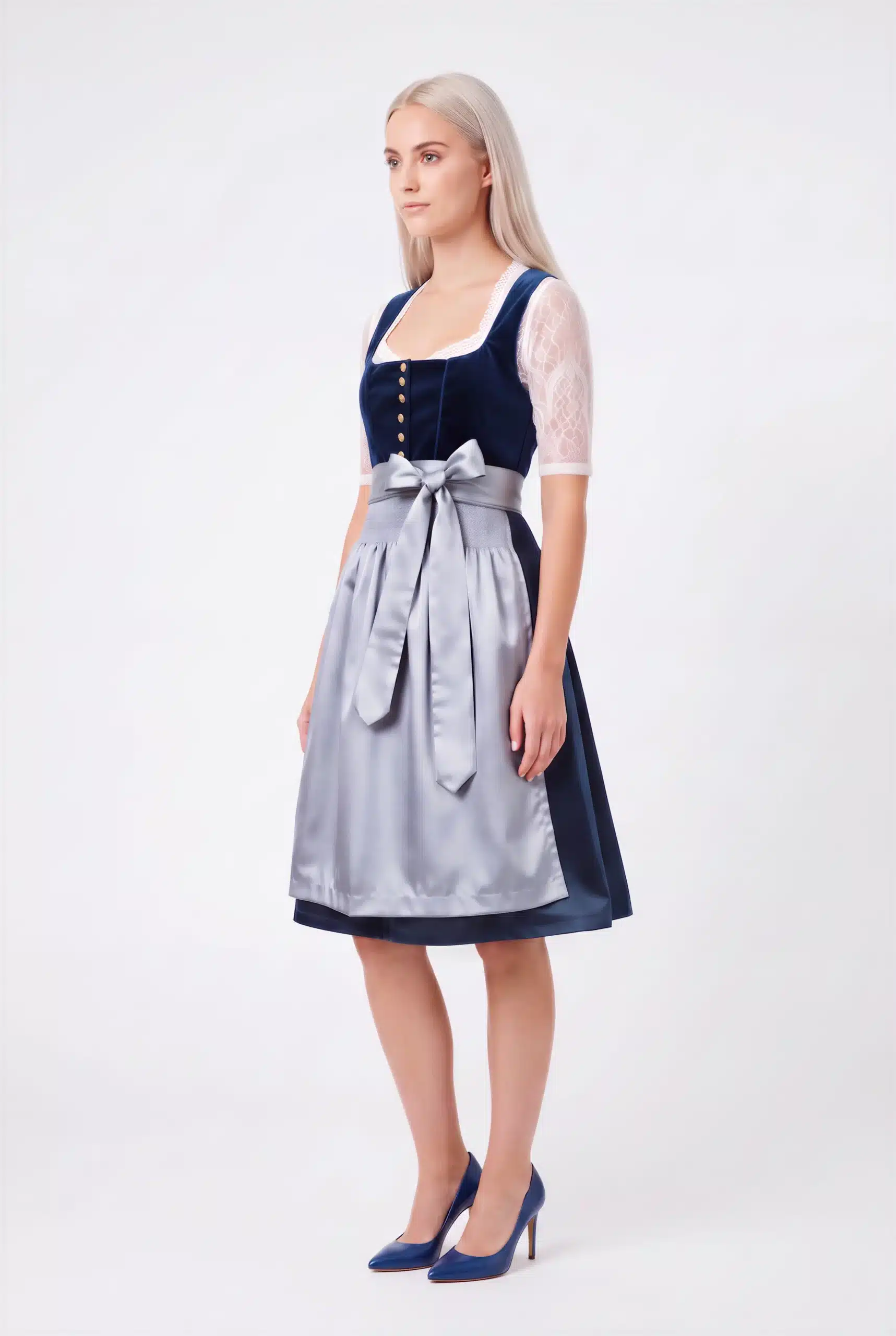 Royal Navy Crushed-Velvet & Steel-Blue Dirndl - Image 2