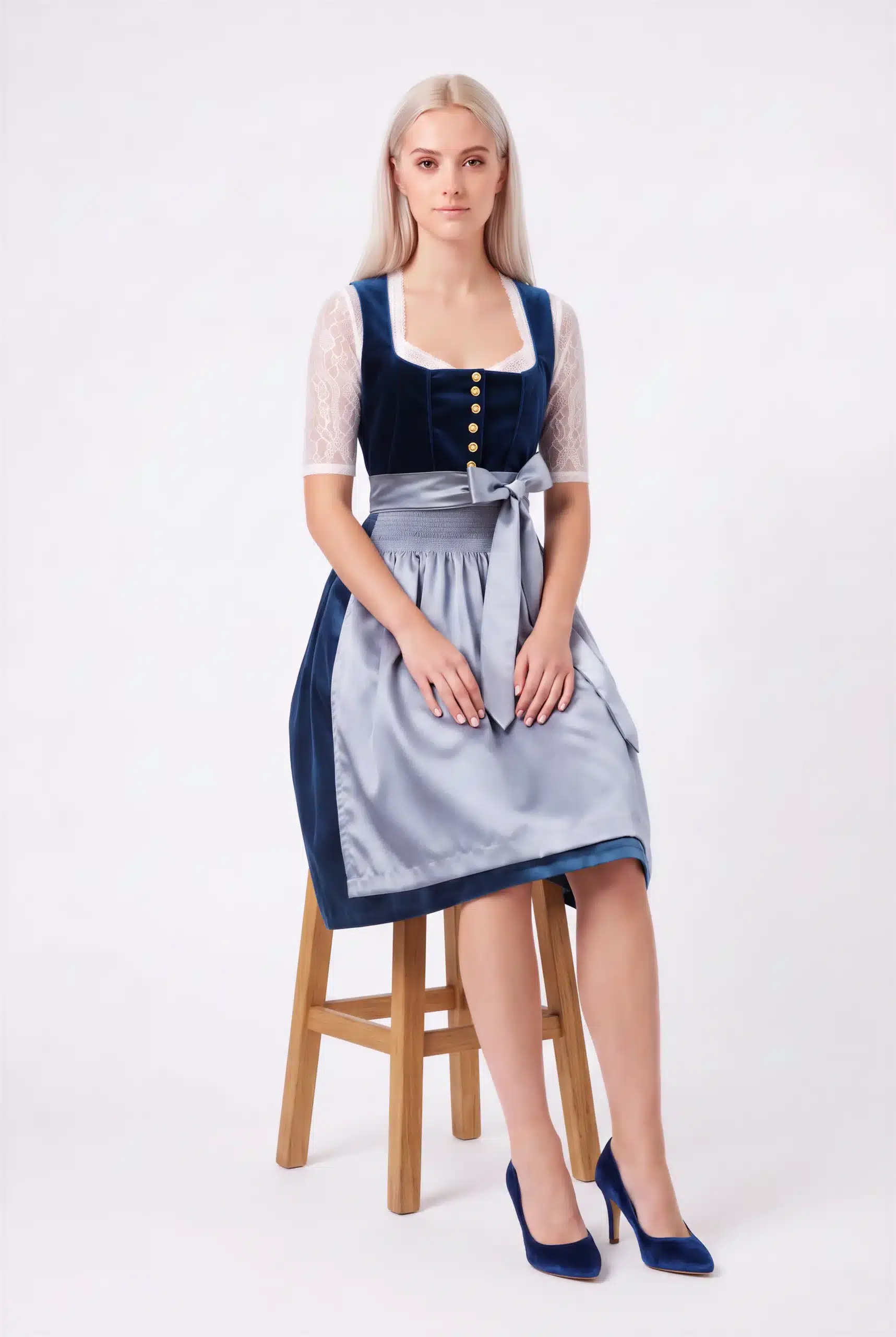 Royal Navy Crushed-Velvet & Steel-Blue Dirndl - Image 4