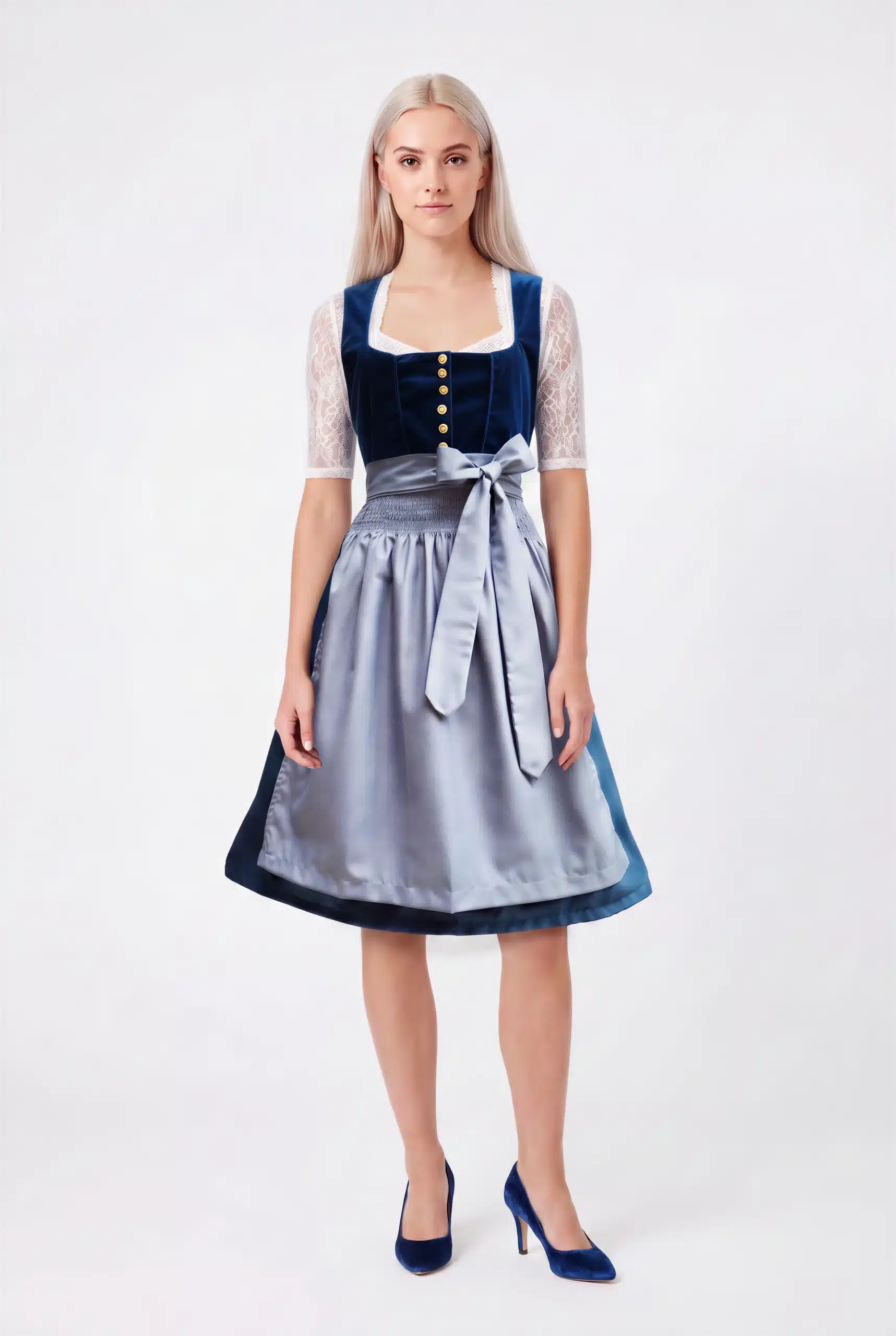 Royal Navy Crushed-Velvet & Steel-Blue Dirndl