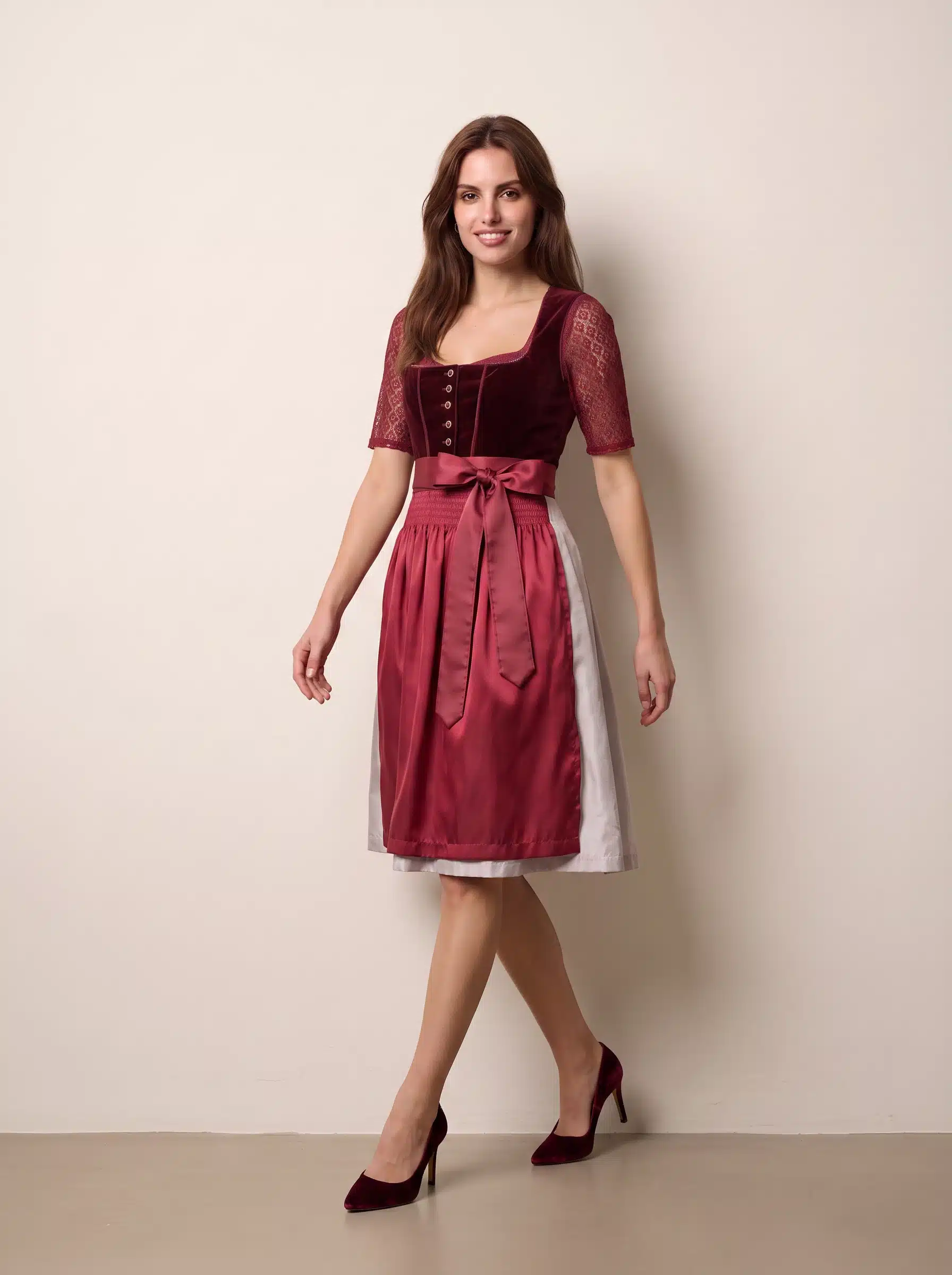 Vintage Wine Velvet & Rosé Romance Dirndl - Image 4